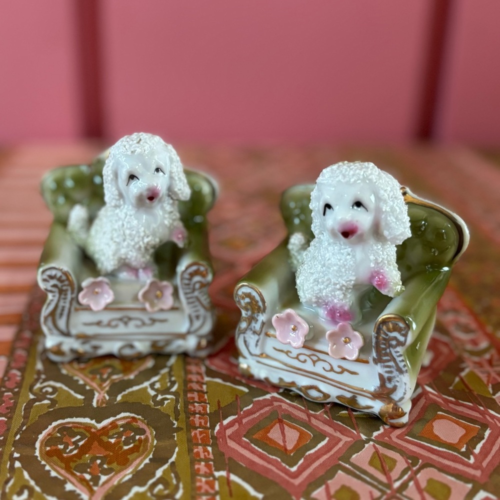 50's White Poodle Bookends - 50's Poodle Dogs - Porcelain Dog Collectibles